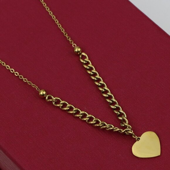 Elegant Heart Charm Yellow Necklace with Dual Chain Accent, XPNL0378 - Picture 2 of 15